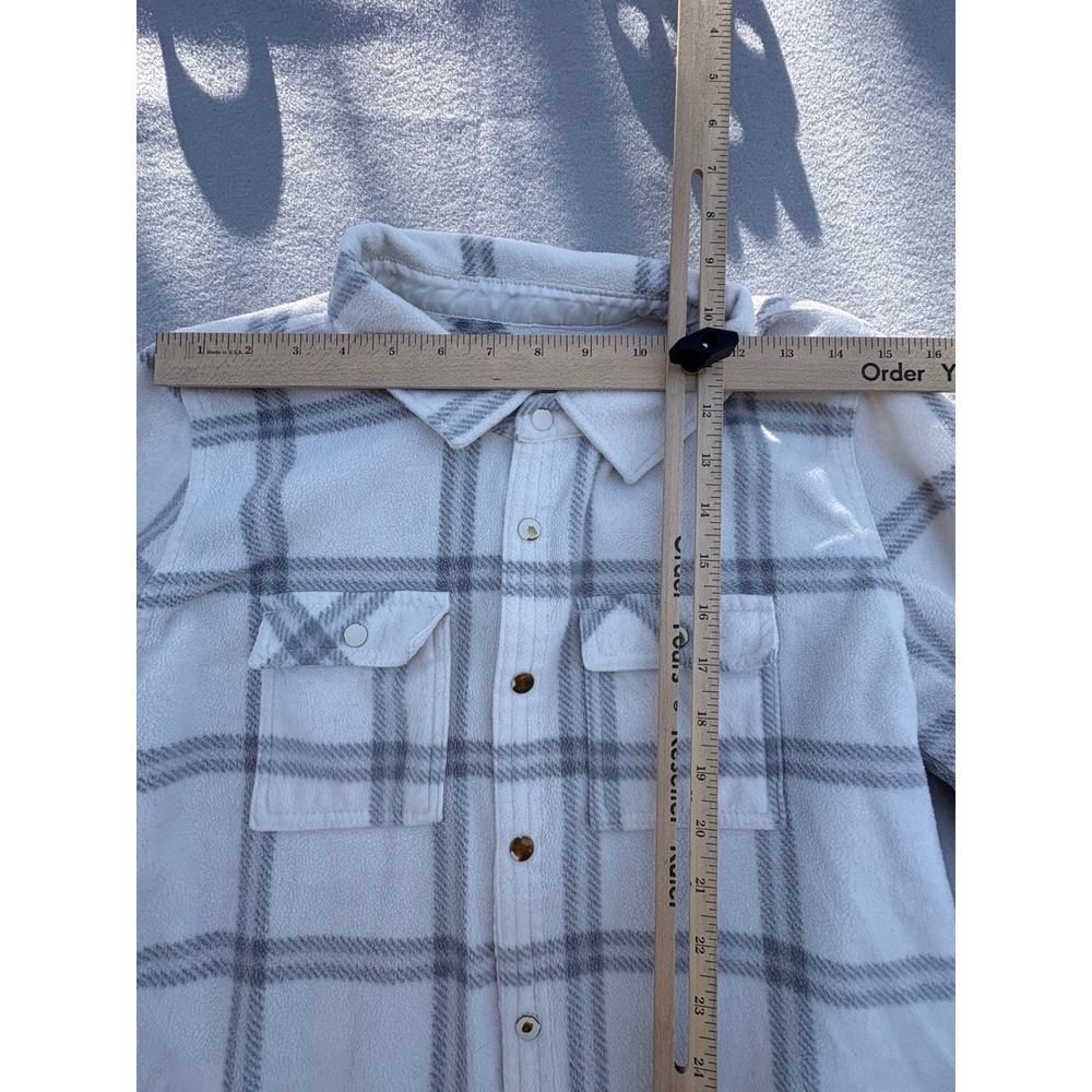 O'Neill Mens Cream Grey Plaid Fleece Shirt Jacket Shacket Size Medium - Picture 6 of 16
